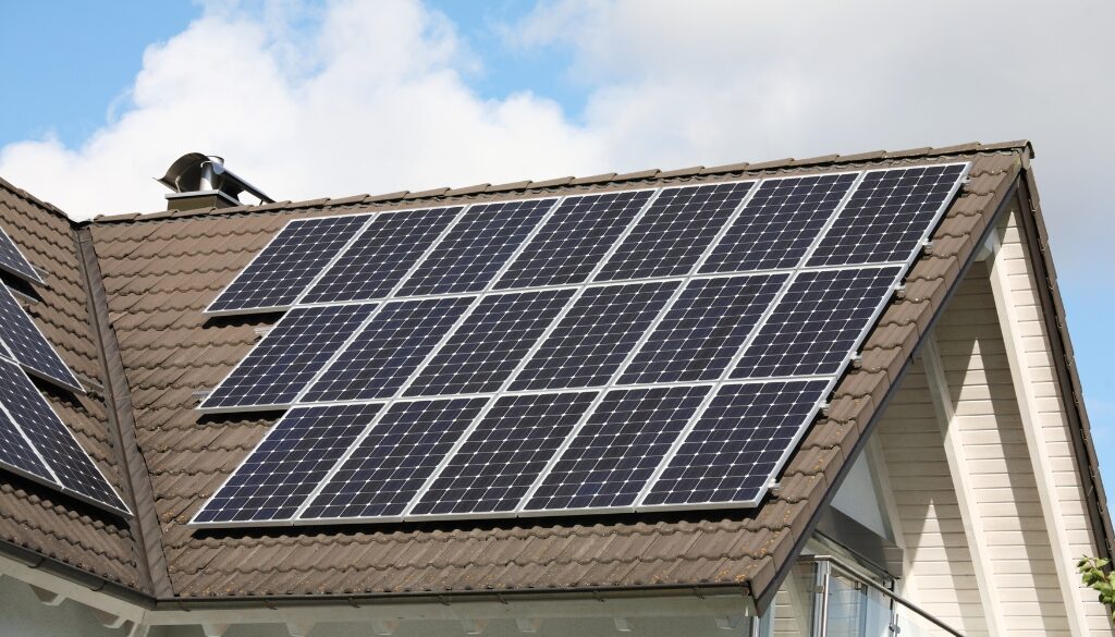 Solar panels installed on a residential home's roof.