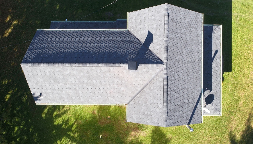 Aerial view of a residential roof