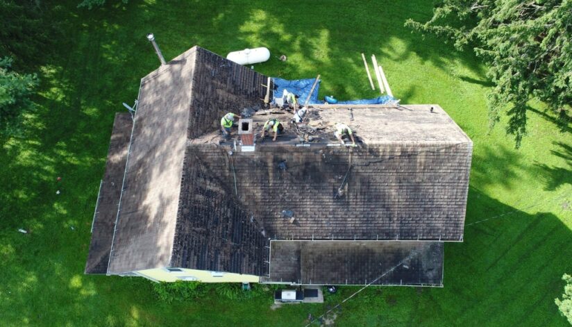 A home in La Crosse, Wisconsin in the process of a roof replacement from Ledegar Roofing.