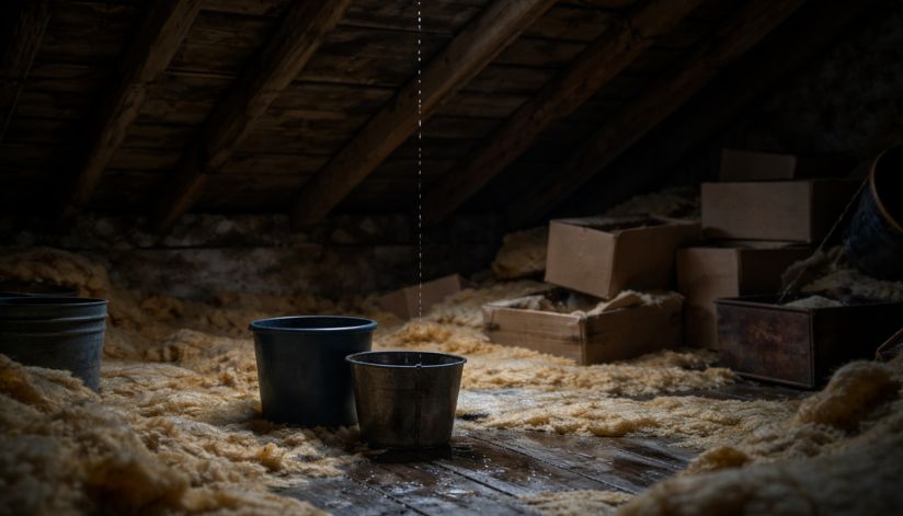 ledegar-roofing-leaky-attic-what-to-do-bucket-collecting-water