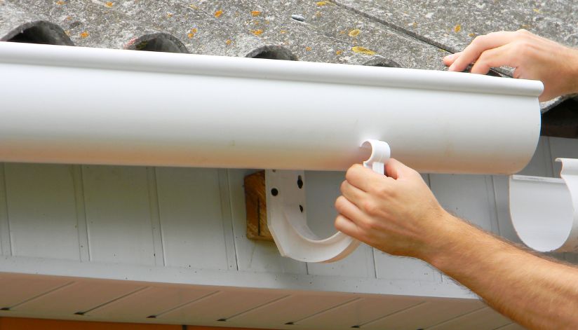 Improvements are made to a house's gutters as a part of a roofing, siding, and gutter plan.
